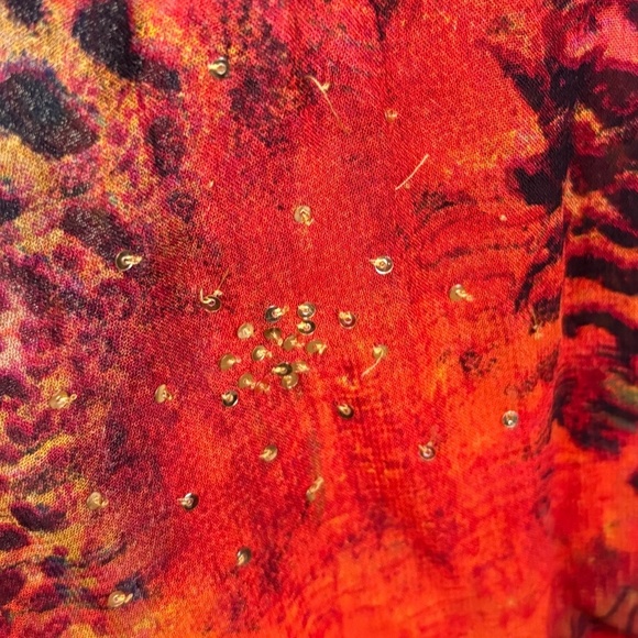 Chico's Design Vintage Rust/Orange/Blue Sheer Duster Mixed Animal Print; Size 3 - Picture 14 of 15